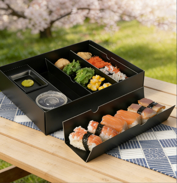 black compartment sushi meal box for outdoor takeaway presentation Holidaypacfactory