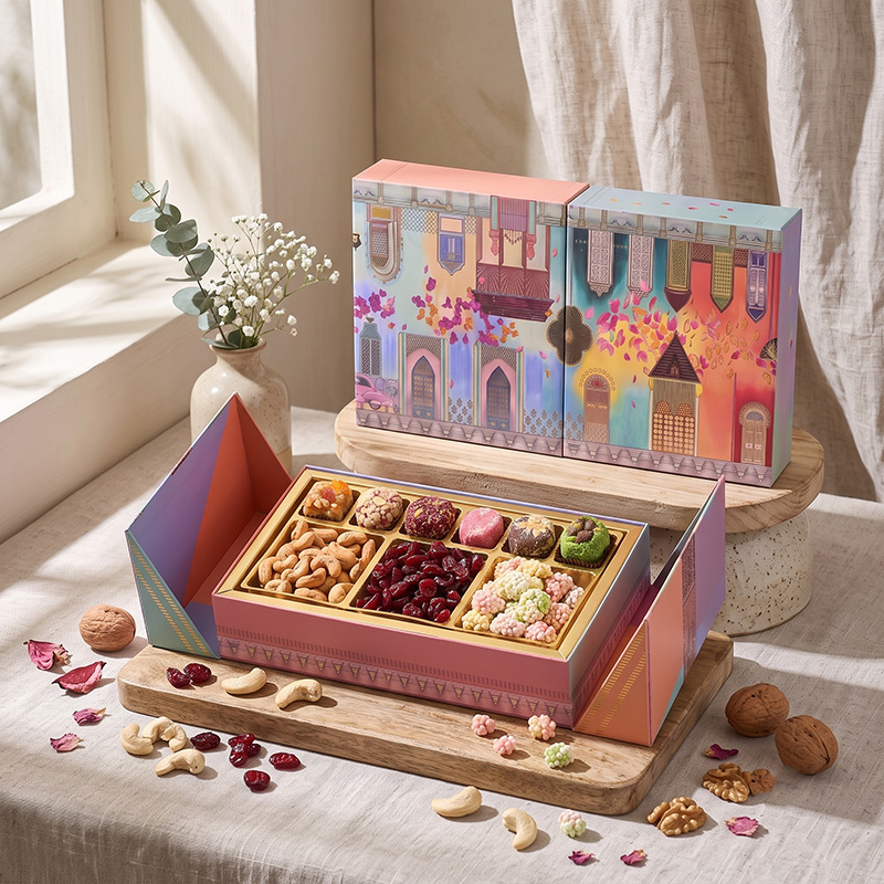 Custom Double Door Dried Fruit Gift Box with Multi-Compartment Trays Holidaypacfactory