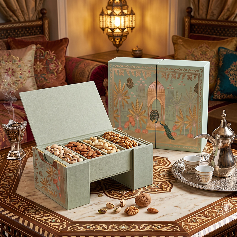 Custom Multifunctional Standing Dry Fruits and Nuts Gift Box with Middle Eastern Design Holidaypacfactory