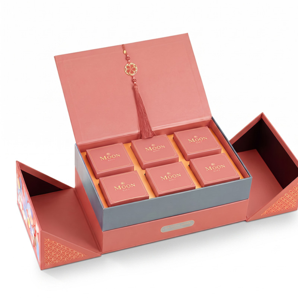 premium pink mooncake gift box with double side doors and tray Holidaypacfactory
