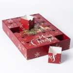 red Christmas countdown drawer box with numbered cubes Holidaypacfactory