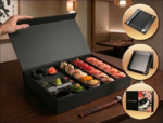 custom black folding sushi gift box with multi-compartment tray Holidaypacfactory