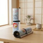 Sushi push-up paper tube presented in a traditional Japanese-style dining setting