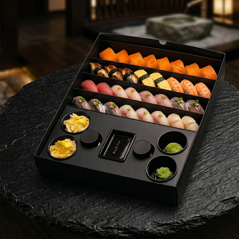 Custom Black Omakase Sushi Gift Box with Sauce Cup Inserts | Holidaypacfactory related product image Holidaypacfactory