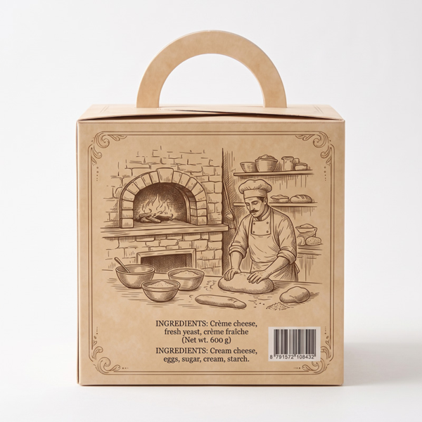 back panel kraft paper cake box with bakery illustration and handle Holidaypacfactory
