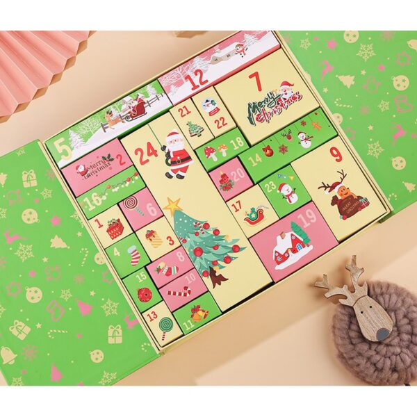 green and pink Christmas countdown advent calendar drawer box Holidaypacfactory