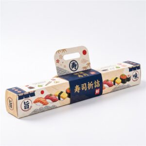 custom printed long sushi takeaway box with built-in carry handle Holidaypacfactory