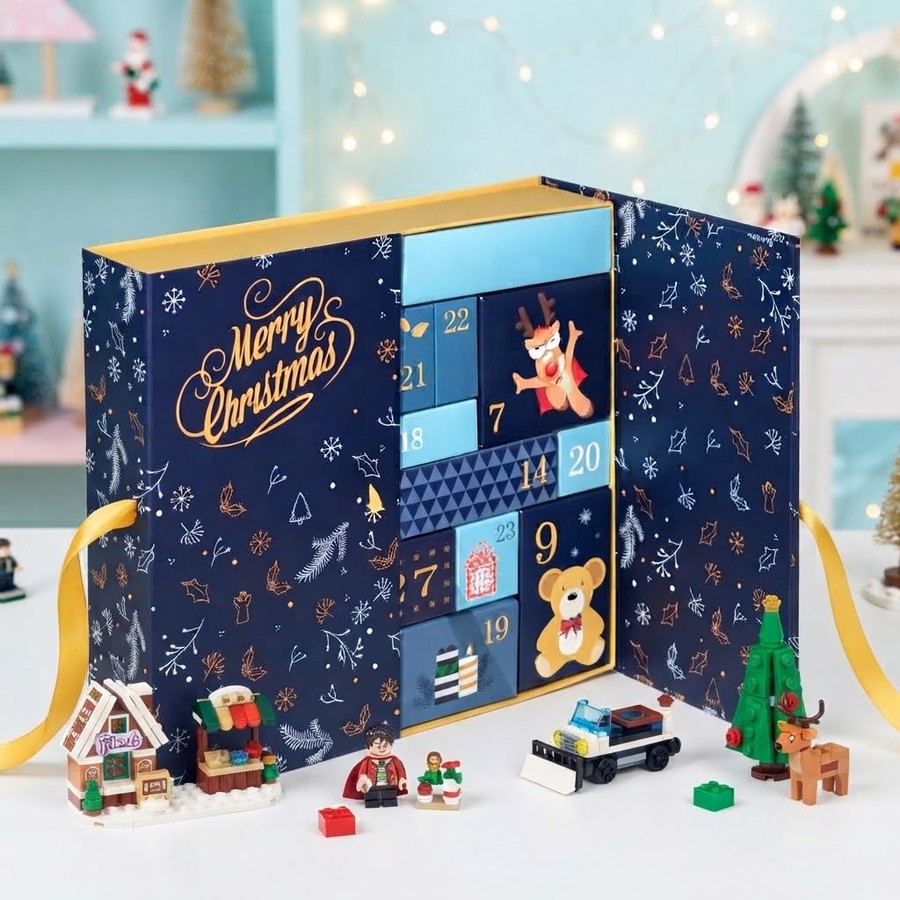 custom 24 day Christmas advent calendar drawer gift box with clear tray Holidaypacfactory