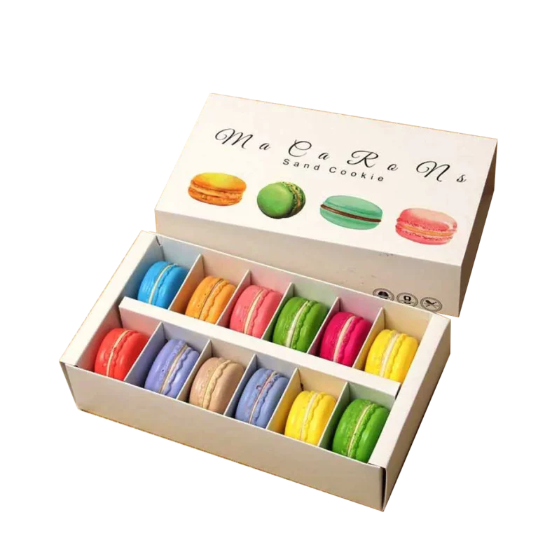 Macaron box with individual cavity insert for a bakery assortment Holidaypacfactory
