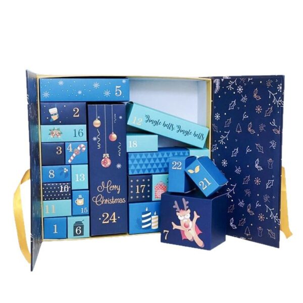 blue Christmas advent calendar gift box with removable numbered drawers Holidaypacfactory